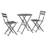 Harbour Housewares 2 Seater Grey Round Bistro Garden Table and Chairs Set - 2 Chairs and 1 table 3 Piece Folding Table Chairs Outdoor Patio Balcony Furniture