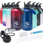 BOGI Half Gallon Water Bottle, 64 oz Insulated Water Bottle with Straw Stainless Steel Water Bottles with 3 Lids & Paracord Handle, Double Walled Wide Mouth Metal Water Bottle Keeps Hot and Cold