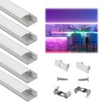 Muzata 5Pack 3.3FT/1M LED Channel System with Milky White Cover Lens,Silver Aluminum Extrusion Profile Housing Track for Strip Light with U Shape U1SW WW 1M