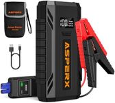 ASPERX Jump Starter Power Pack(Up to 7L Gas/5.5L Diesel), Car Battery Booster Jump Starter with Jump Leads,LED Flashlight &1.4 INCH LCD Display,Jump Pack for 12V Vehicles Pickup SUV Motorcycle