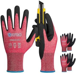 KAYGO Cut Resistant Gloves Micro Finishing Nitrile Coated,ANSI Cut Level A4,KG22NB,3D-Comfort Stretchy Fit Safety Work Gloves, Firm Grip,Machine Washabl,Red,M