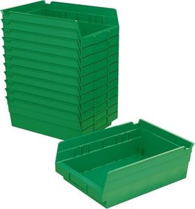Akro-Mils 30150 Plastic Shelf Bins, Heavy Duty Storage Bins for Garage, Closet, and Drawer Organization, 12" x 8" x 4", Green, 12-Pack