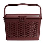 Kuber Industries Trendy Shopping/Storage Basket with Handles|Solid Plastic Big Bin|Handles Plus Lid|Size 30 x 41 x 28 (Brown)-KUBMART11096