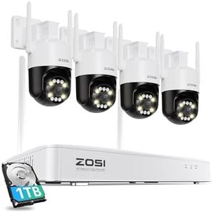 ZOSI 3K WiFi 6 Security Camera System,4pcs Pan Tilt Plug-in WiFi Cameras,Person Vehicle Detection,Smart Motion Track,Color Night Vision,2 Way Audio,8CH 4K Home NVR with 1TB HDD for 24/7 Recording