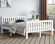 Blisswood Double Bed Frames With Mattress Included, 4ft6 White Wooden Bed Frame Solid Pine Wood Bed Frames Bedroom Furniture For Adults Kids Girls Bed Frame Headboard And Low Foot (White & Pine)