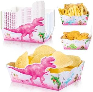 WERNNSAI 24 PCS Dinosaur Snack Trays - Pink Dinosaur Birthday Decorations Pink Paper Food Trays Dino Popcorn Nachos Food Boats for Kids Girls Dinosaur Party Supplies