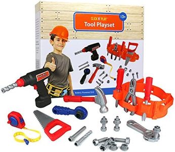 Click n' Play 23 piece Kids Pretend Play Real Working Toy Tool Set Includes Powered Drill, Hammer, Saw, Tape Measure, Tool Belt and other Construction Accessories