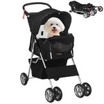 PawHut Pet Stroller Carrier Foldable Deluxe Jogger Walk Travel Dog Cat Black