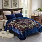 JML Fleece Blanket King Size, Heavy Korean Mink Blanket 85 X 95 Inches- 9 Lbs, Single Ply, Soft and Warm, Thick Raschel Printed Mink Blanket for Autumn,Winter,Bed,Home,Gifts, Royal Blue Flower