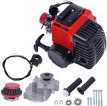 BJTDLLX 49CC 2 Stroke Engine, 1.9kw/3HP Gas Powered Engine Motor Kits Single Cylinder Air-Cooled Pull Start Bicycle Motorized Gas Petrol Bike Engine Motor Kit for Vapor Scooter Chain Scooter, Red