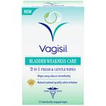 Vagisil Bladder Weakness Care 2-in-1 Fresh and Gentle Wipes, With Natural Oatmeal, Wipes Away Odours Immediately With Australian Tea Tree, 12 individually wrapped Wipes