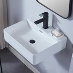 VAPSINT 20"X 17" Wall Mounted Bathroom Vessel Sink,Rectangle White Porcelain Ceramic Vessel Sink Modern One Hole Floating Lavatory Vanity Small Bathroom Sink