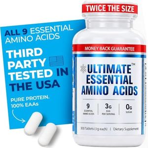 Ultimate 100% Essential Amino Acid Supplement - 300 Easy-to-Swallow, 1g Coated Tablets - All 9 EAA with 40% Leucine in Optimized BCAA Ratio - Improve Fitness & Performance - Keto, Vegan & Non-GMO