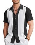 COOFANDY Men's Casual Button Down Shirts Vintage Bowling Shirts Summer Cuba Beach Shirts Black White