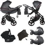 Junama Diamond S-Class V3 2in1 3in1 4in1 Baby Pram Pushchair Car Seat ISOFIX + Umbrella Exclusive Prams (3in1, Grey-Black 06)