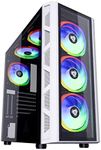 Apevia GD-PRO-WH Guardian Pro Mid Tower Gaming Case with 2 x Tempered Glass Panel, 2 x Vertical Graphics Card PCI-E Slot, Top USB3.0/USB2.0/Audio Ports, 6 x RGB Fans, White Frame