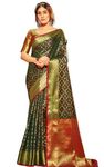 SWORNOF Women's Patola Silk Saree With Unstitched Boluse Piece (GREEN)