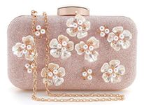 INOVERA (LABEL) Women's Glitter Floral Rhinestone Beaded Evening Party Clutch Wedding Bag Wallet (Rose Gold)