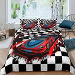 Erosebridal Racing Bedding Set Dirt Bike Duvet Cover Twin Size Race Car Competition Extreme Sports Comforter Cover for Kid Boy Men Red Automobile Bedspread Cover Decor(No Comforter)