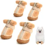 Dog Shoes for Small Dogs, Fleece Dog Boots Paw Protector for Comfort and Warmth, Dog Booties with Anti-Slip Sole for Winter Snow Hardwood Floors Walking Brown Size 5