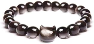 Money Attraction Cat Bracelet - Black Obsidian Women Bracelets -Wealth Prosperity Abundance Stone Bead Bracelet, Entrepreneur Business Luck Beaded Bracelets,Spiritual Mood Energy Cute Protection Stretch Bracelet,Health Good Luck Feng Shui Bracelets For Women Gifts For Women