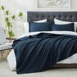 Hansleep Navy Quilt Twin Size - Point Pattern Ultrasonic All Season Bedspread Twin, Soft Lightweight Coverlet Bedding Set, 2 Pieces (1 Quilt, 1 Pillow Sham)