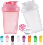 YAYAYOUNG Shaker Bottle Protein Shakes Cup and 13.5-Ounce/400ML with Whisk Balls, Set, Free of BPA plastic (2PCS) (White+Pink) (001)