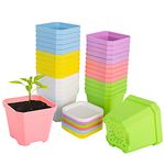 Foxany 4" Nursery Pot, 30 Pcs Thick Plastic Square Planting Pots, Plant Seedling Pots with Drainage Holes, Seed Starting Pots with 30 Saucers - Multi Color