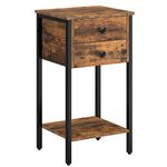 HOOBRO Tall Nightstand, Bedside Table with 2 Drawers and Storage Shelves, Industrial Side Table for Living Room, Study, Bedroom, Easy Assembly, Rustic Brown and Black BF72BZ01