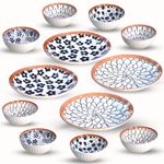 YELONA Japanese Ramen Porcelain Dinner Set with 8 Serving Bowls | 4 Plates | Microwave Safe for Lunch, Dinner, Festive Gifts (Set of 12)