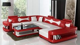 Quality Assure Furniture Italian Red and White 5 Seater Corner L Shape Leatherite Sofa Set