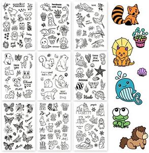 GLOBLELAND 9 Sheets Animal Theme Silicone Clear Stamps Seal for Card Making Decoration and DIY Scrapbooking(Ocean Life, Forest Animals, Butterfly Flower, Dinosaur, Bird, Plants)