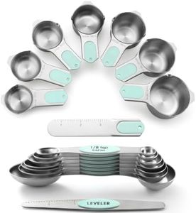 Spring Chef Magnetic Measuring Cups & Spoons Set (Patent Pending), Strong N45 Magnets, Heavy Duty Stainless Steel Fits in Spice Jars for Baking & Cooking, BPA Free, Round Set of 15 with Leveler, Mint