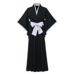 GRACEART Traditional Samurai Hakama Uniform Kurosaki Cosplay Costume Outfit Black Cloak Kimono, Black, X-Large