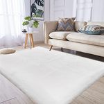 Faux Rabbit Fur Rug White 4x6 Fluffy Area Rug for Bedroom Nursery Sofa Living Room Carpet with Non Shedding Machine Washable Shag Rug