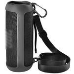 Silicone Case Compatible with JBL Flip 6 Portable Bluetooth Speaker, Travel Carrying Cover Pouch, Protective Gel Soft Skin Rubber Holder with Shoulder Strap and Carabiner (Storage Sleeve Only) -Black