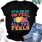 Ithalt Mental Health Shirt for Women It's Okay to Make Some Mistakes Letter Print Tshirt Mental Health Gifts Tops, Black, Medium