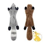 Hotype Plush Squeaky Dog Chew Toys, No Stuffing Durable 2 Pack Puppy Toys Set, for Small Medium Dogs Avoid Boredom - Squirrel Raccoon