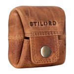 STILORD 'Claron' Mini Coin Pouch Leather Coin Purse Small Vintage Wallet Slim Purse for Change Men Men Women Genuine Cow Hide in Gift Box, Colour:Kara - Cognac