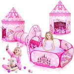 Sanobear 3PC Princess Tent for Girls with Kids Ball Pit, Kids Play Tent and Crawl Tunnel for Toddlers, Indoor Outdoor Playhouse Toys for Games