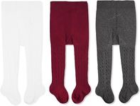 CozyWay Cable Knit Cotton Legging - Tights for Toddler Girls - 3 Pack - White/Burgundy/Dark Gray, 2-4 Years Old - Baby Leggings - Baby Girl Tights