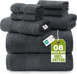 Utopia Towels 8 Piece Premium Towel Set, 2 Bath, 2 Hand, and 4 Washcloths,100% Ring Spun Cotton, Super Soft and Highly Absorbent, Grey