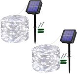 Useber Solar Lights Outdoor Waterproof, 2X14M Total 240LED Garden Solar Fairy Lights,Silver Wire Outdoor Fairy Lights for Gazebo,Garden Decoration,Home,Trees,Terrace,Weddings,Party(2 Pack, White)