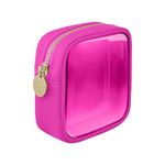 Small Nylon PVC Cosmetic Travel Bag Mini Clear Makeup Bag Waterproof Toiletry Storage Clutch Coin Zipper Pouch Beauty Skincare Bag for Women Girls Hot Pink