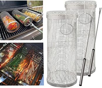 Rolling BBQ Basket BBQ Accessories,Round Stainless Steel BBQ Grill Mesh,BBQ Vegetable Slices Basket,Grill Basket Camping Grill,Suitable for Vegetable,Fries,Fish (2Pcs Large)