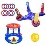 Pool Toys Games Set,Floating Basketball Hoop&Inflatable Ring Toss Pool Game Toys for Kids Adults Family