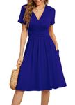 WEACZZY Womens Dresses Short Sleeve Casual 2024 Sundresses V-Neck Cocktail Party Formal Dress with Pockets, Royal Blue, X-Large