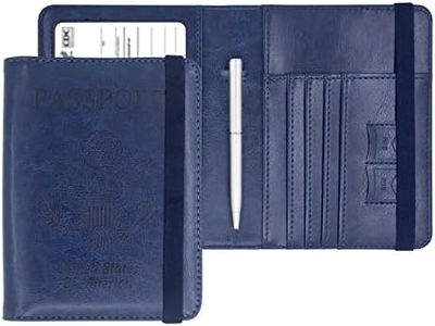 YIXXI Passport Holder Leather Rfid Blocking Passport Id Organizer Cover Wallet Case with Vaccine Card Holder Combo CDC Vaccination Protectors Book for Men Women (Navy Blue)