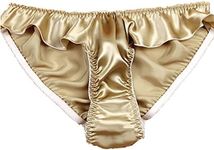 Farlenoyar Women Sexy Flouncing Silk Bikini Briefs Underwaer Soft Briefs (S, Khaki)