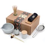 Artcome 9Pcs Japanese Matcha Tea Set, Matcha Bowl with Pouring Spout, Matcha Whisk, Ceramic Whisk Holder, Tea Scoop, Matcha Powder Caddy, Traditional Handmade Matcha Ceremony Gift Box Kit